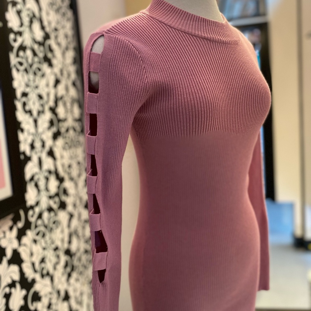 🌺Love Always  - Pink Knit Dress w/ Open Arm Design  - High Neck Style